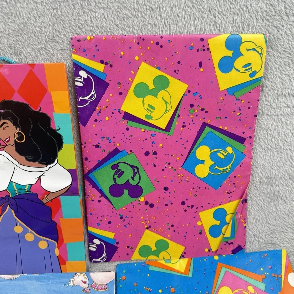 Vintage Disney Wrapping Paper Bag Lot‎ Of 4 Mickey Beauty Beast Hunchback 1990s